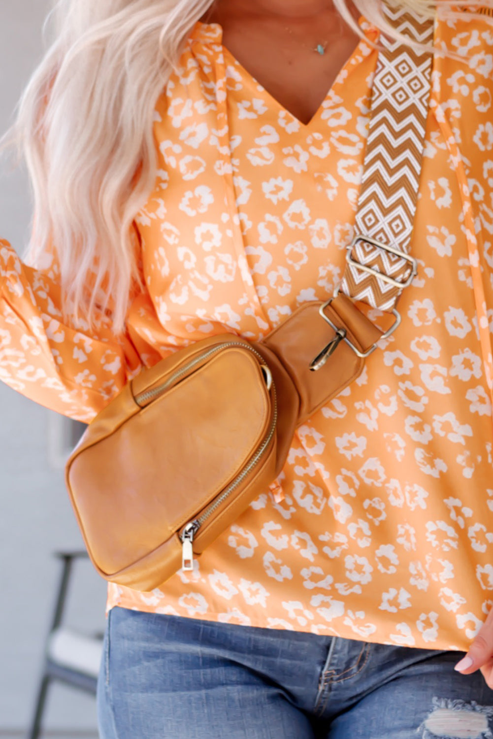 Brown Faux Leather Zipped Western Crossbody Sling Bag