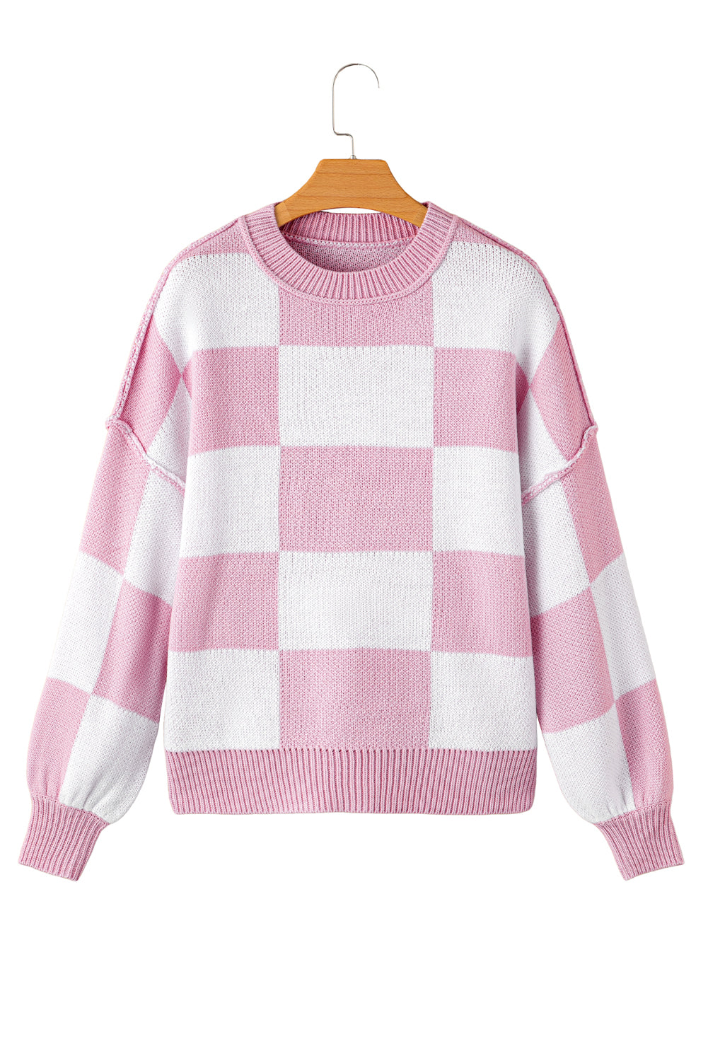 Checkered Bishop Sleeve Pullover Sweater