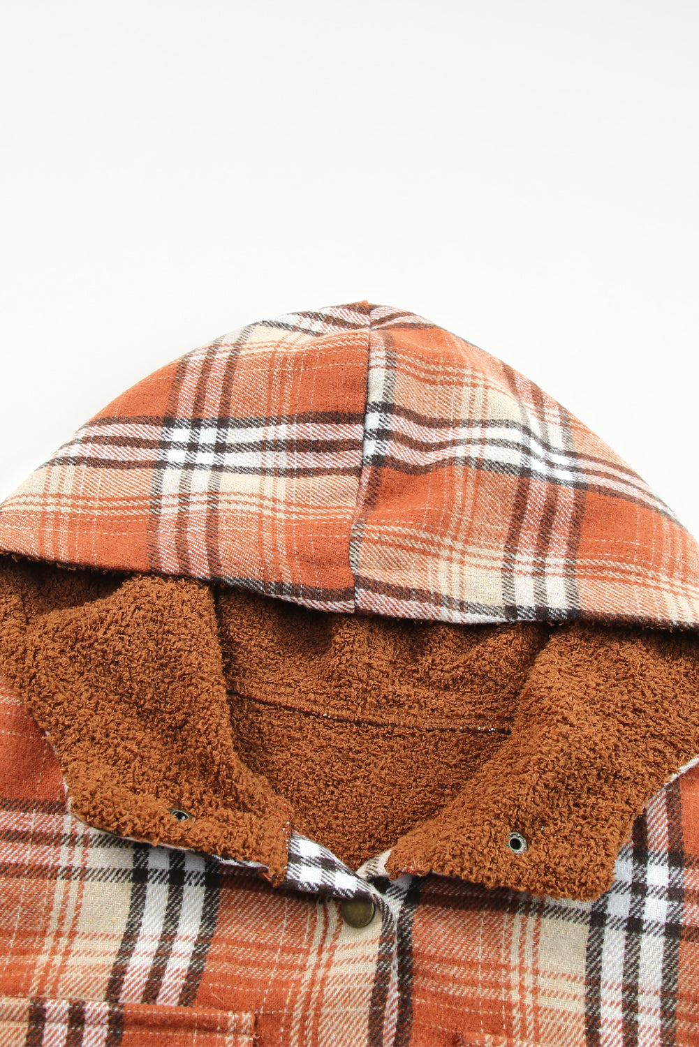 Snap Button Sherpa Lined Hooded Flannel Jacket