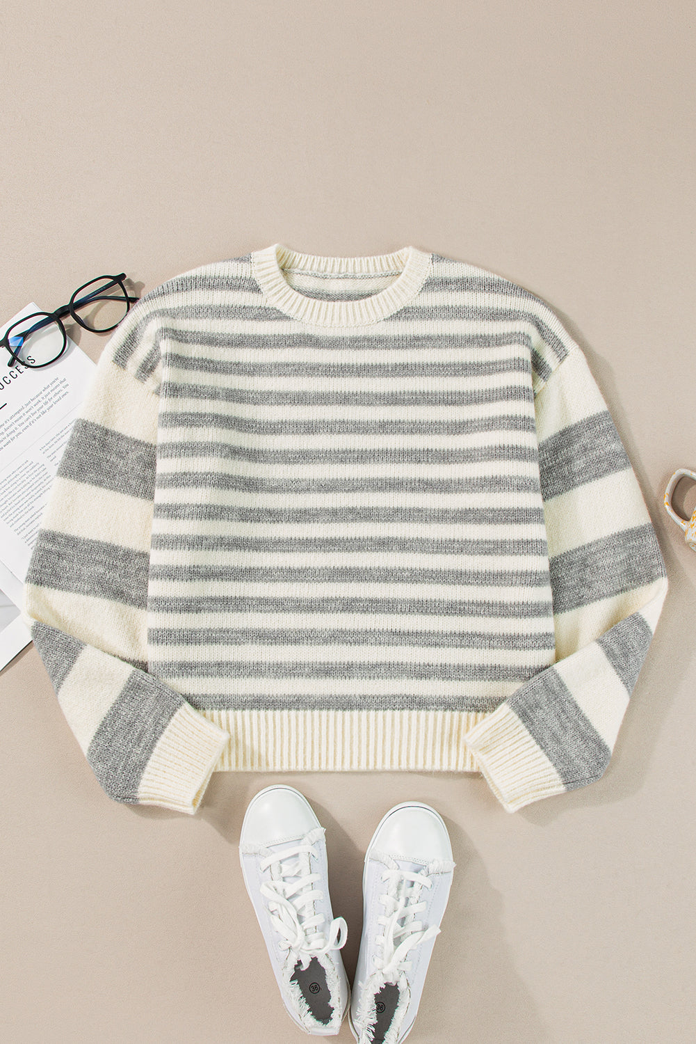 Stripe Drop Shoulder Crew Neck Sweater