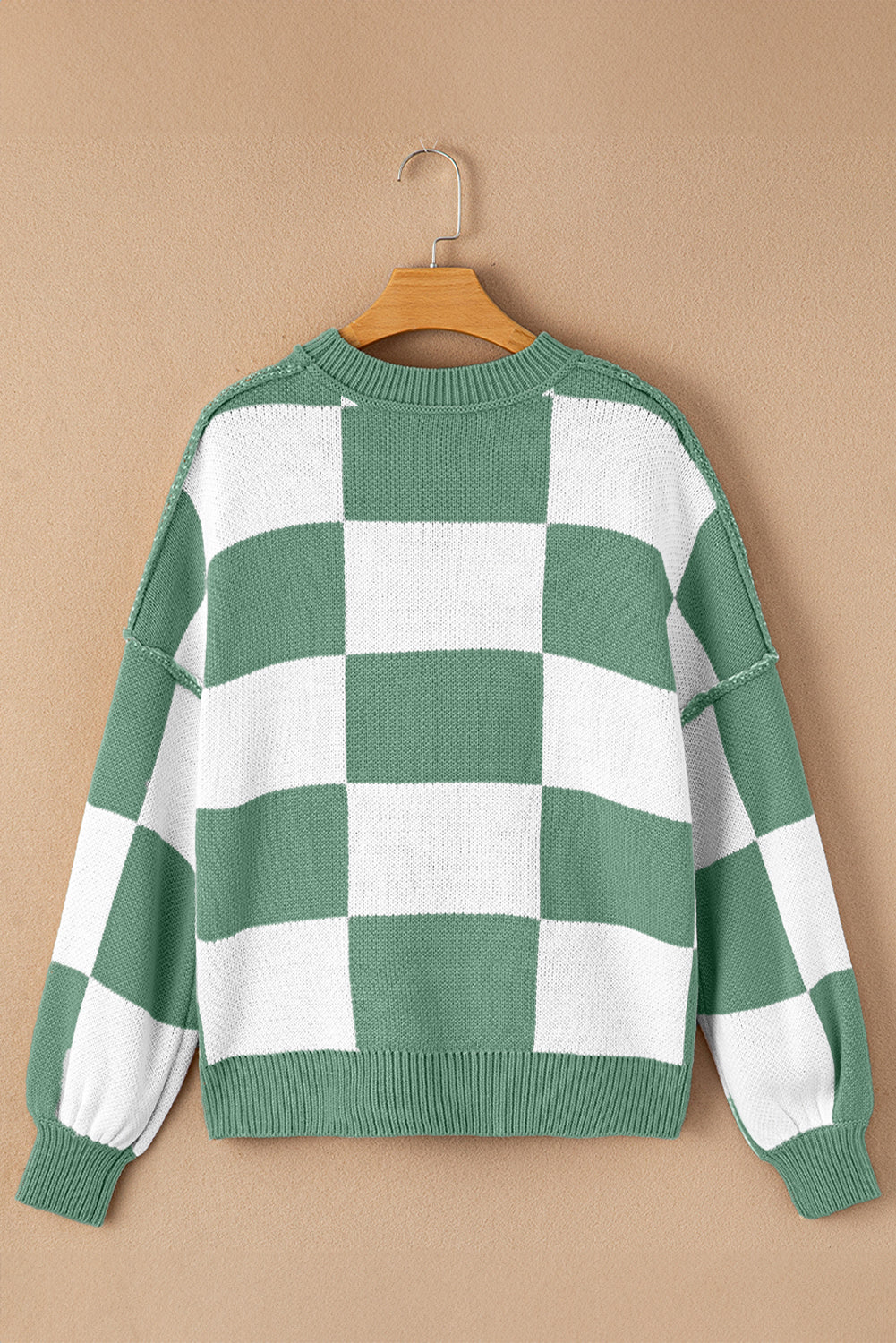 Checkered Bishop Sleeve Pullover Sweater