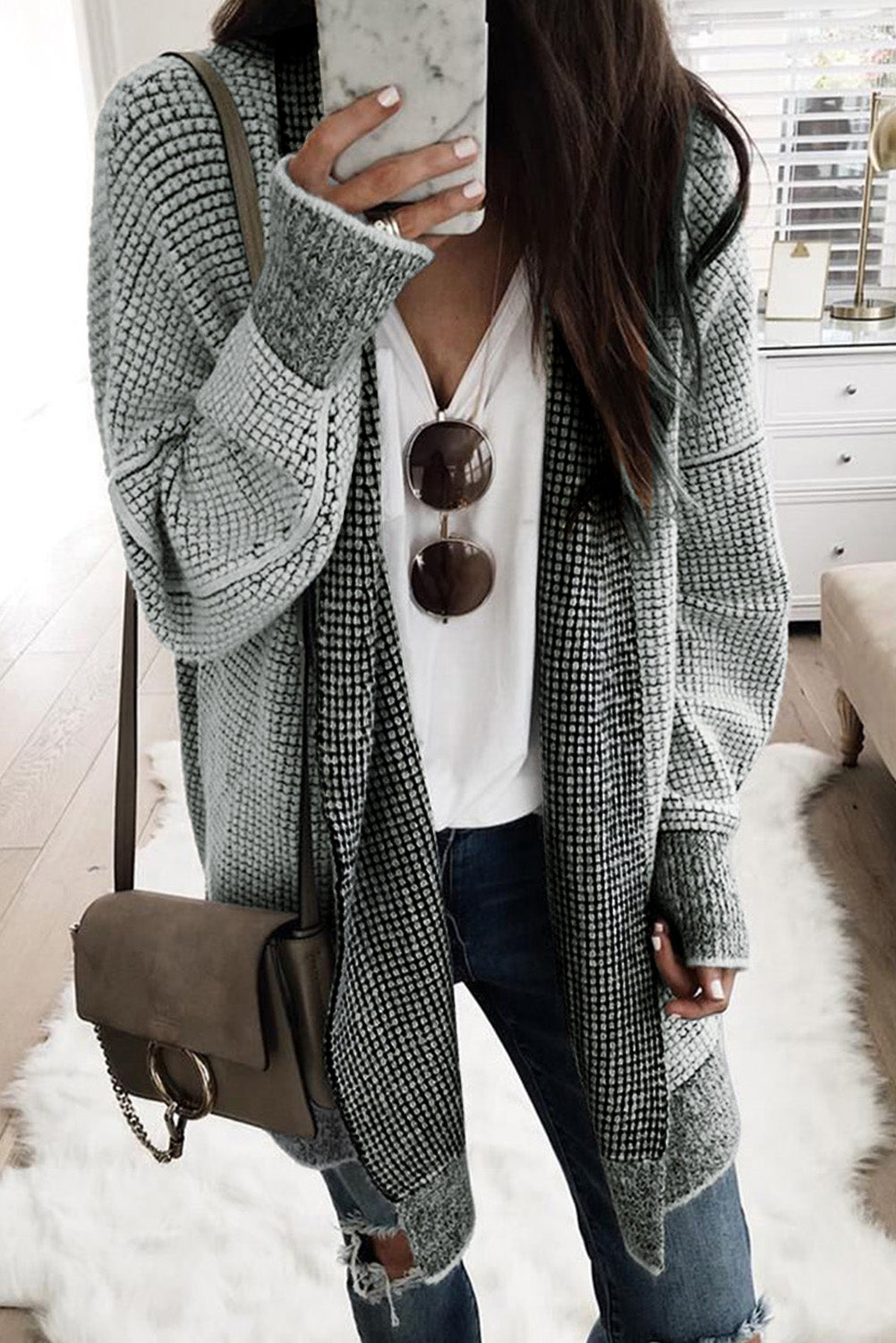 Contrast Trim Casual Knit Cardigan