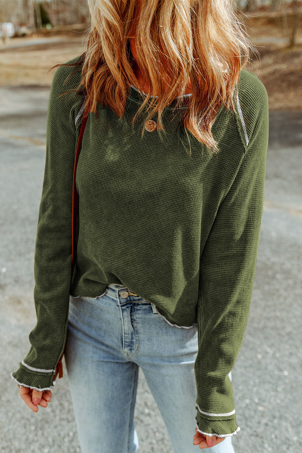 Textured Crewneck Long Sleeve Top