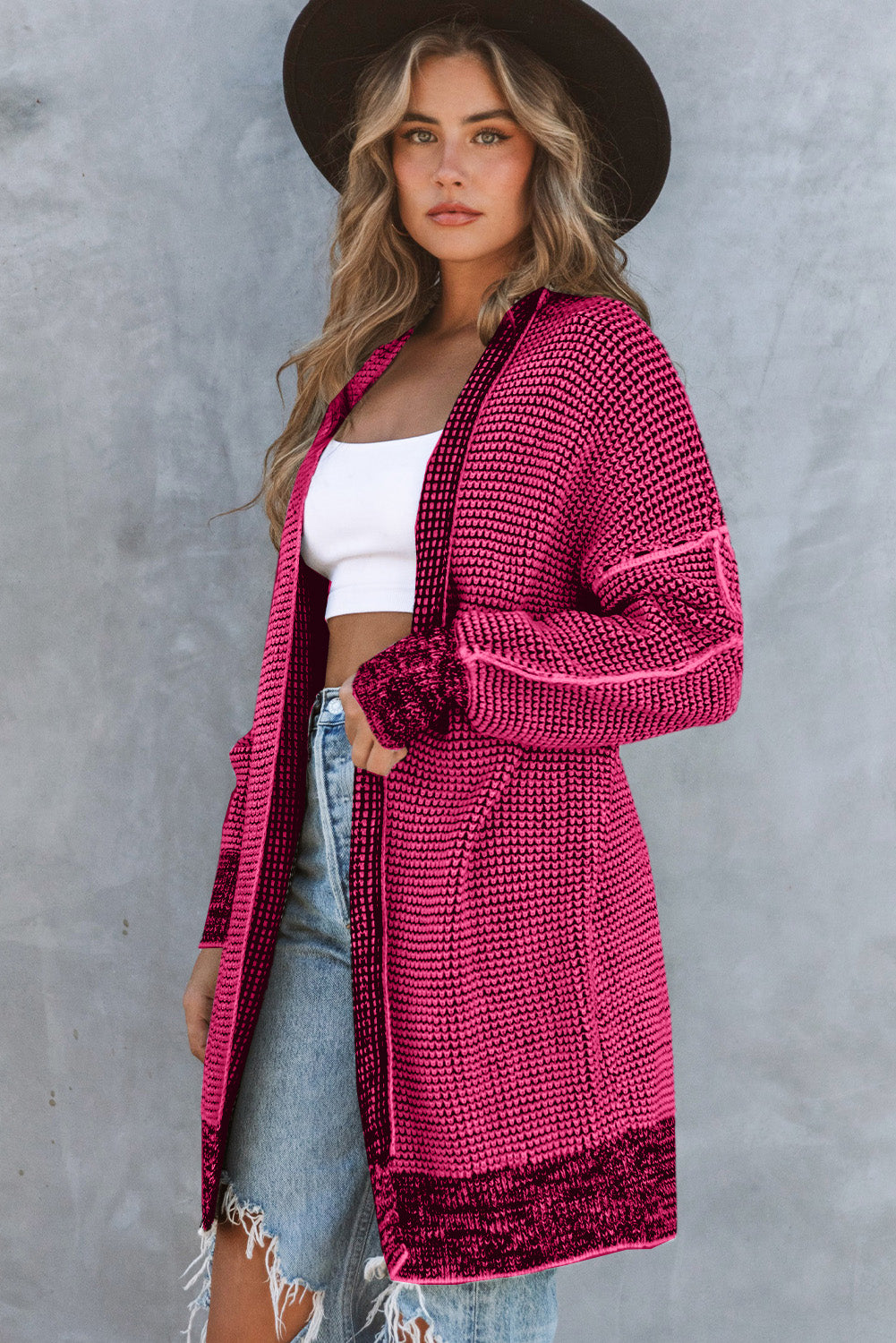 Contrast Trim Casual Knit Cardigan