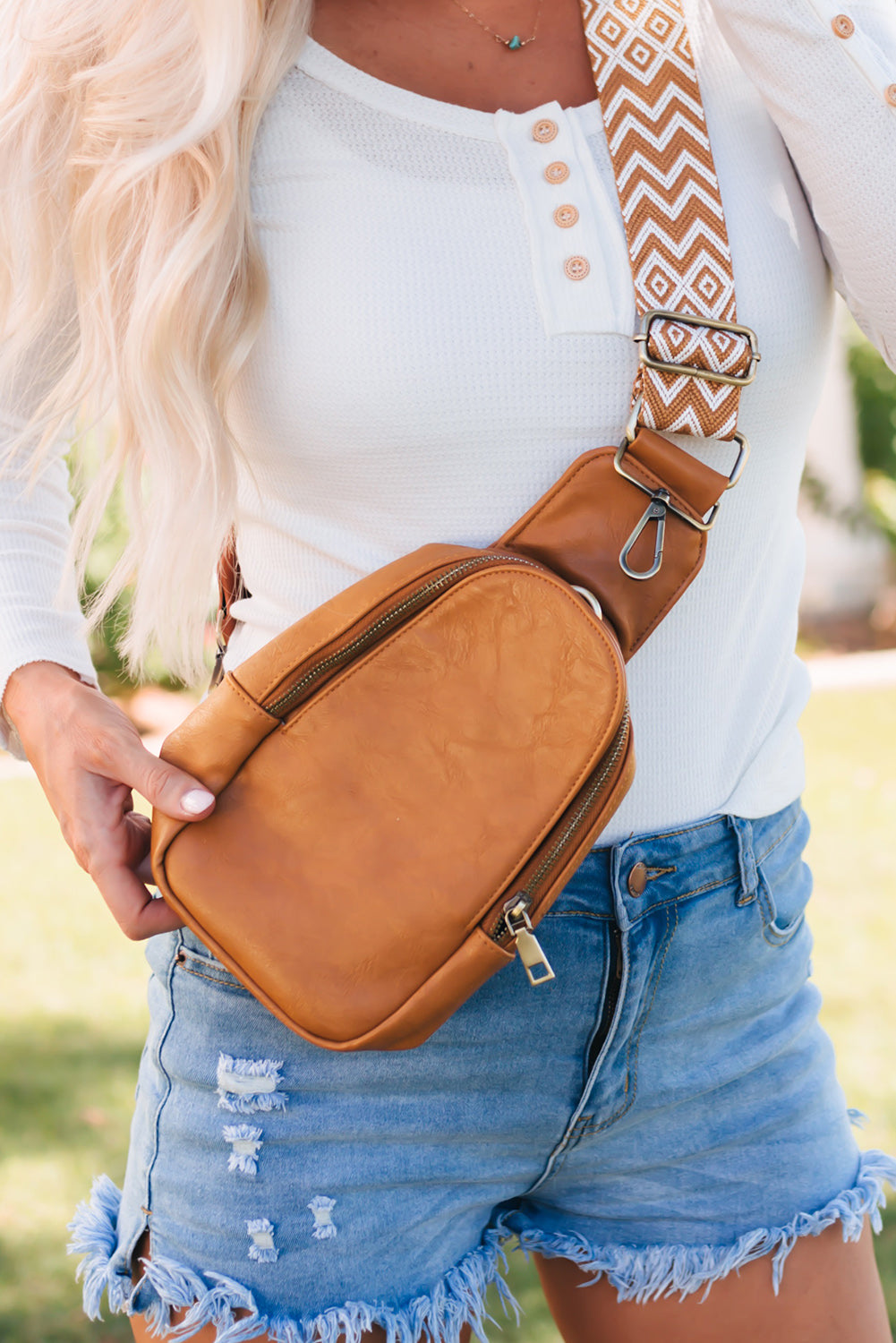 Brown Faux Leather Zipped Western Crossbody Sling Bag