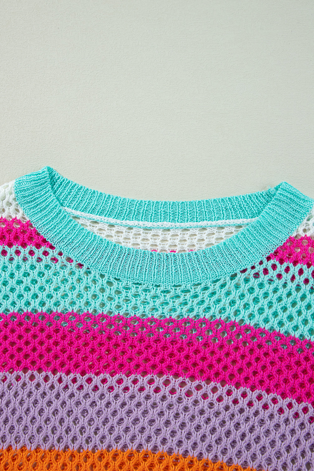 Green Colorblock Striped Hollow Knitted Top