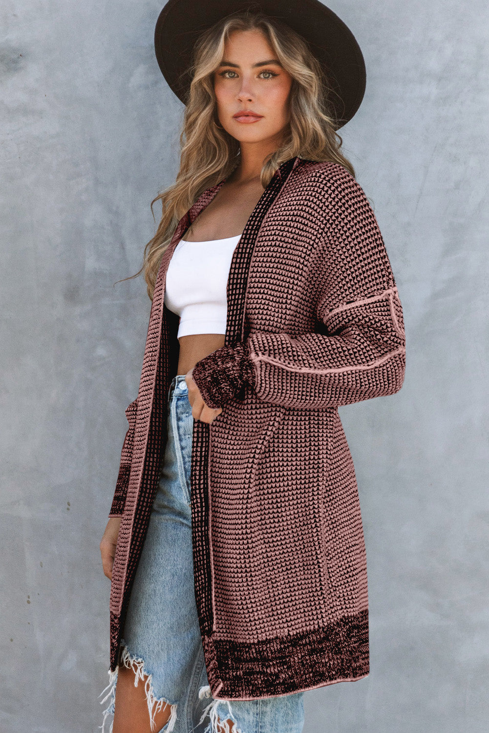 Contrast Trim Casual Knit Cardigan