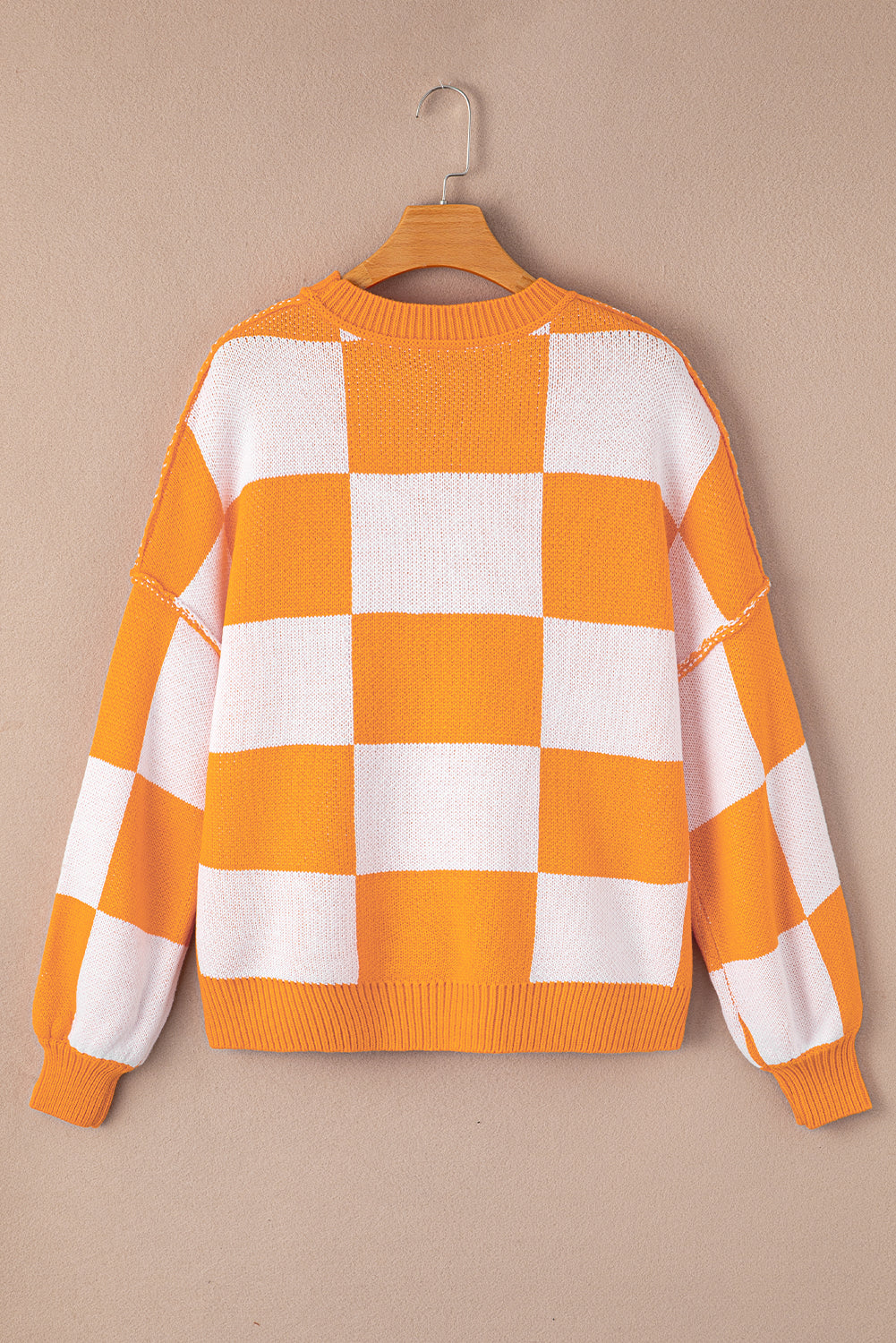 Checkered Bishop Sleeve Pullover Sweater