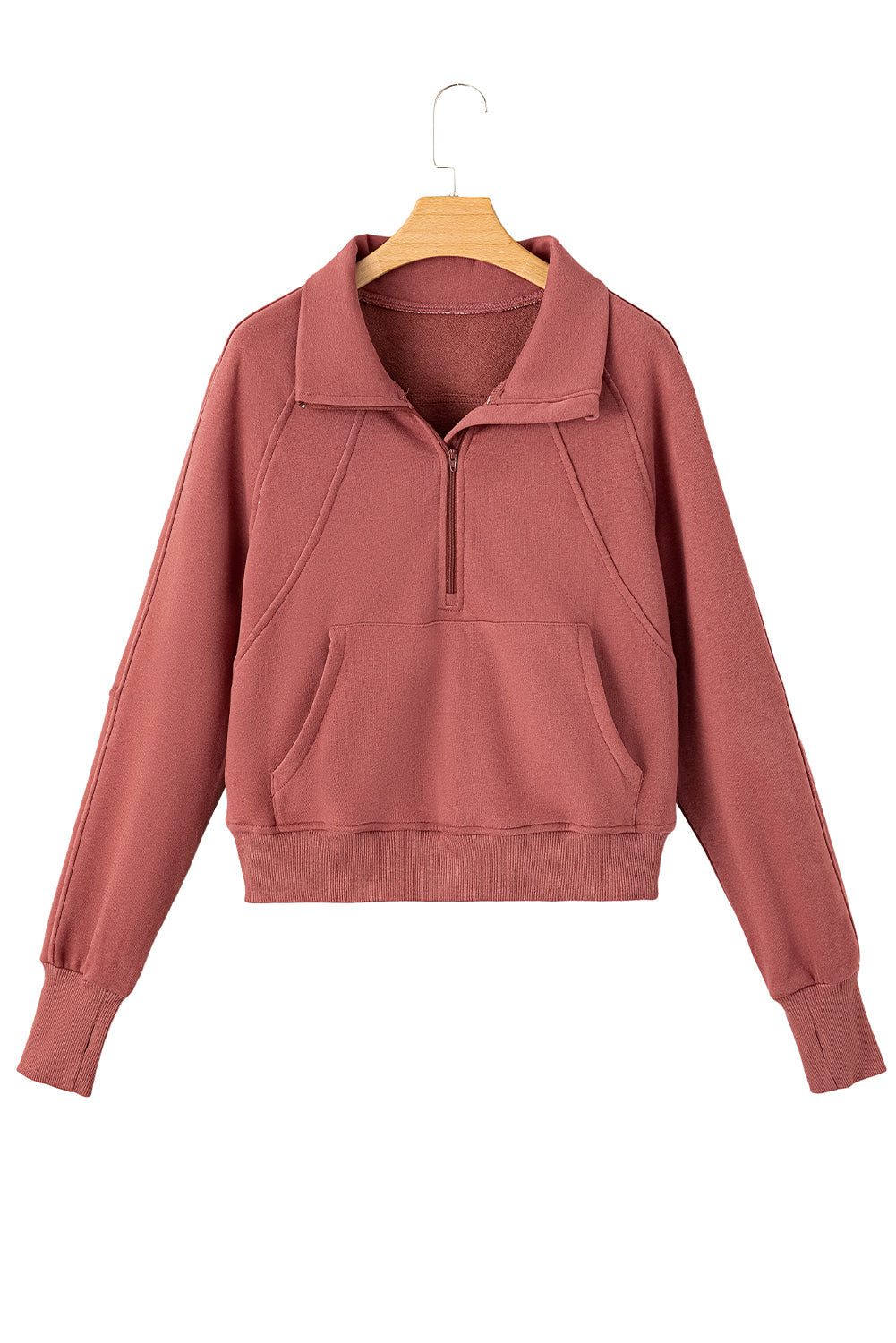 Zip Up Stand Collar Thumbhole Sleeve Sweatshirt