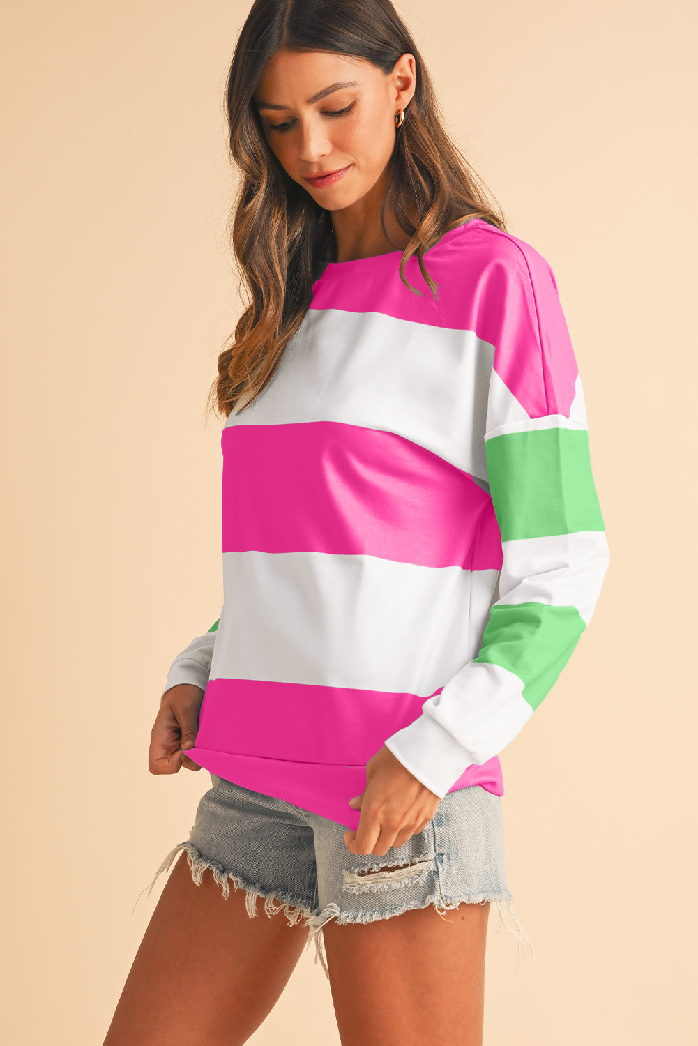 Rose Red Colorblock Drop Sleeve Top