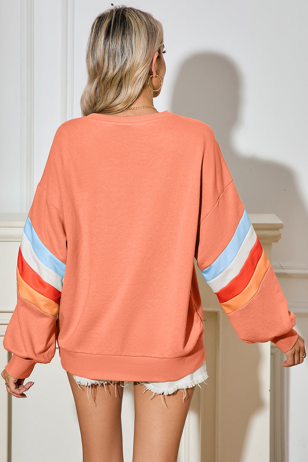 Colorblock Drop Sleeve Loose Sweatshirt