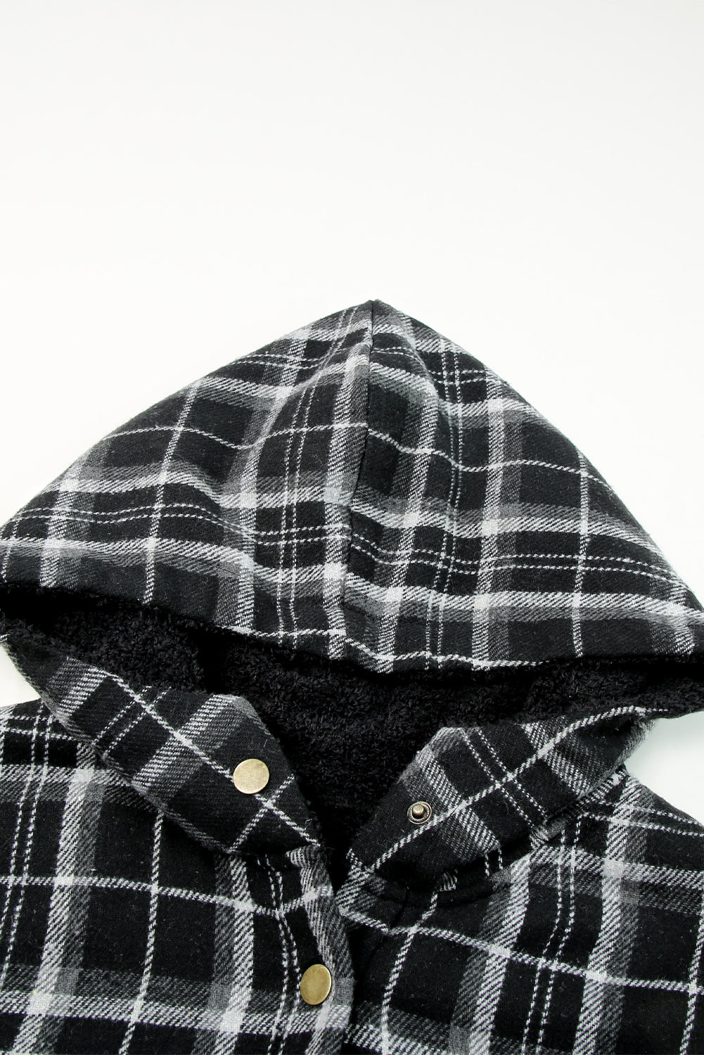 Snap Button Sherpa Lined Hooded Flannel Jacket