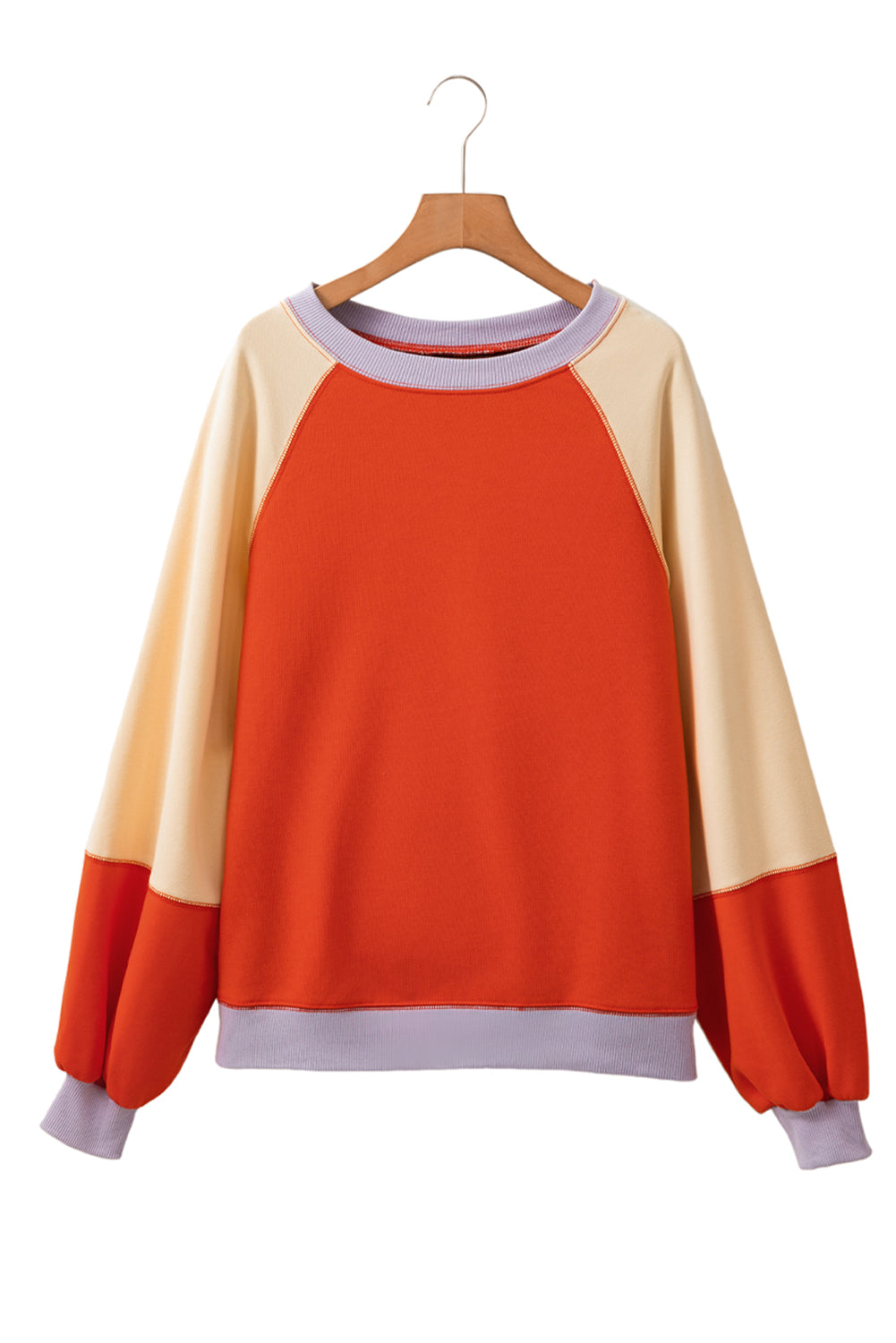 Orange Color Block Side Slits Raglan Sleeve Loose Fit Top