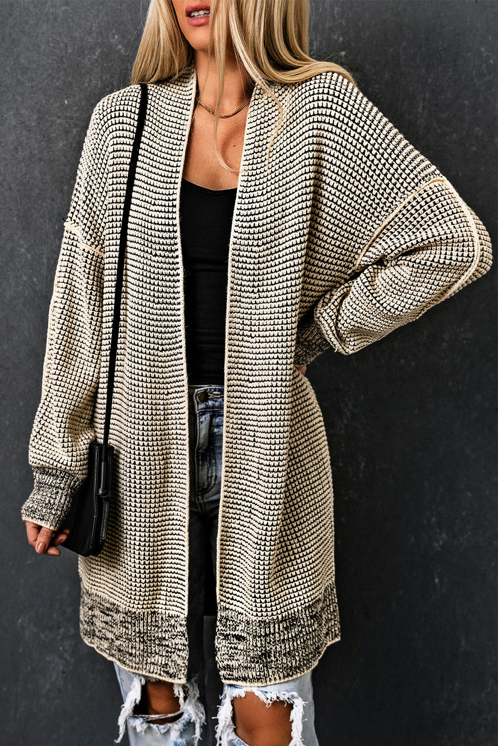 Contrast Trim Casual Knit Cardigan