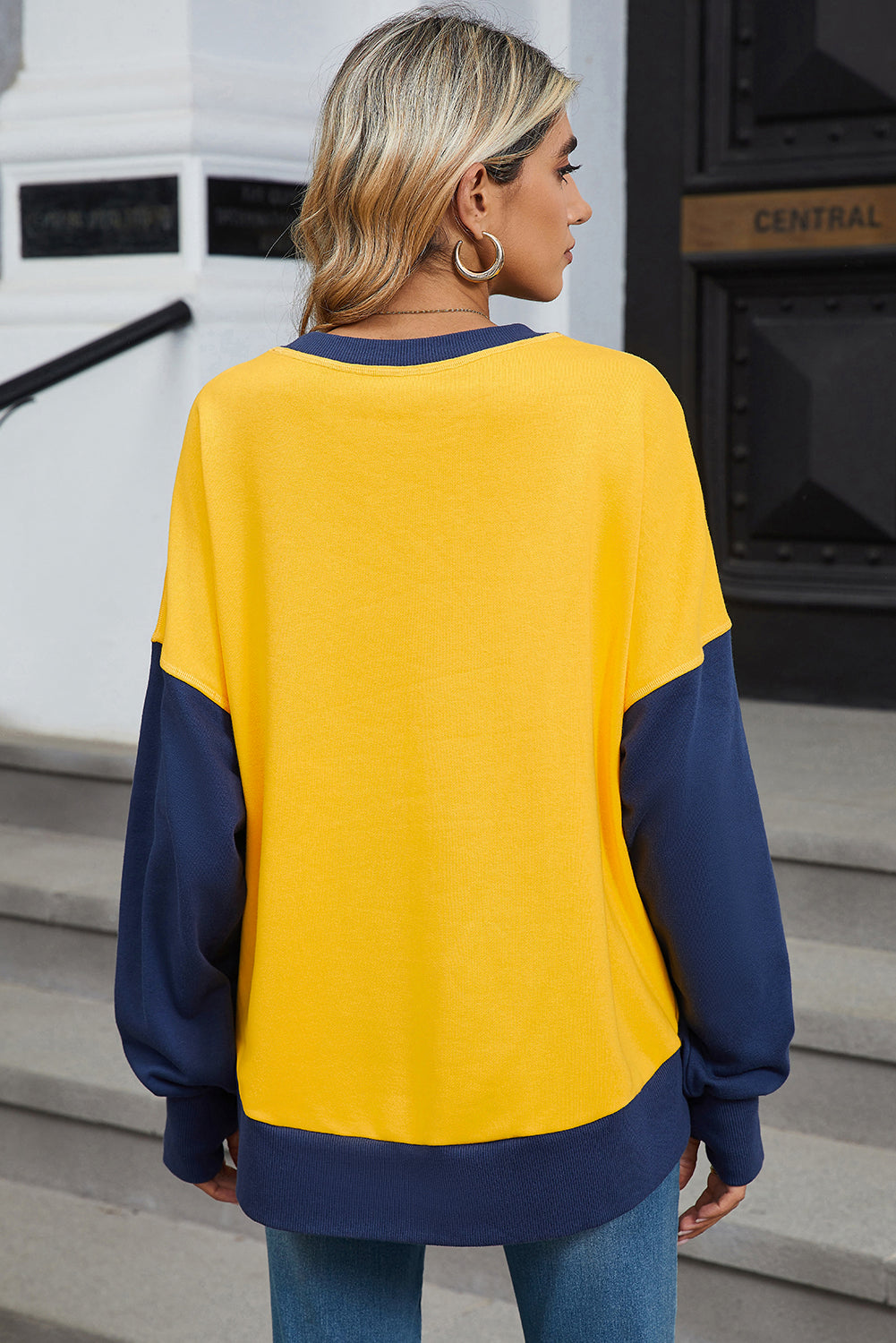 Light Grey Color Block Thumbhole Sleeve Drop Shoulder Sweatshirt