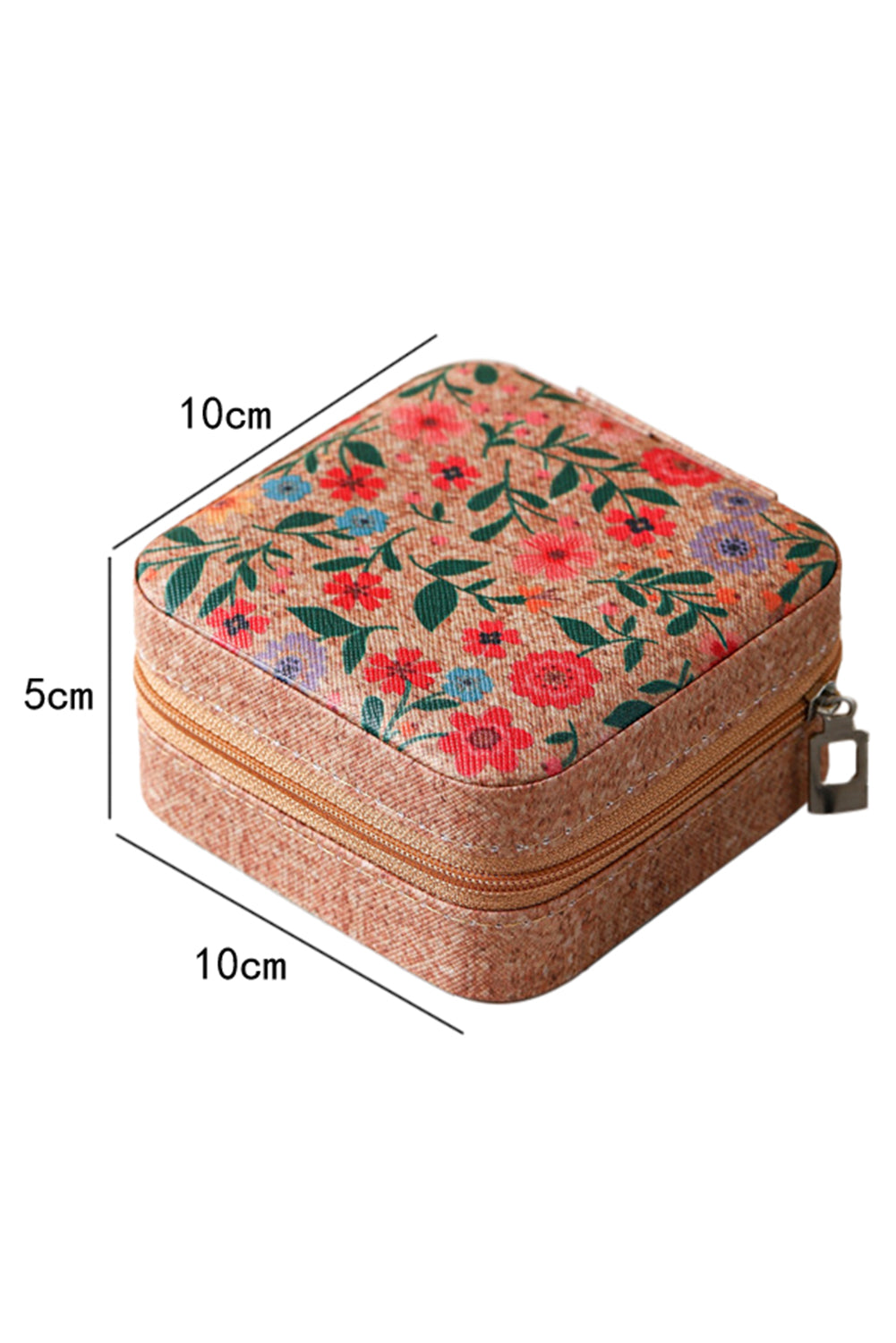 Light French Beige Retro Floral Print Portable Square Jewelry Box