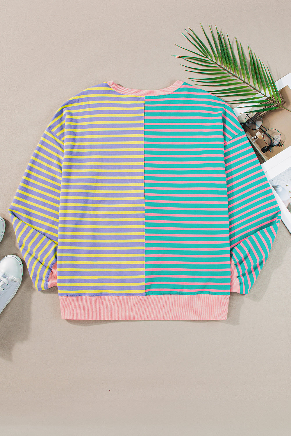 Stripe Colorblock Drop Shoulder Oversized Sweatshirt