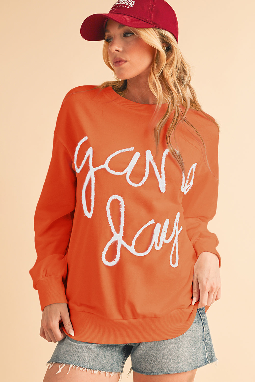 White Tinsel Game Day Drop Shoulder Sweatshirt