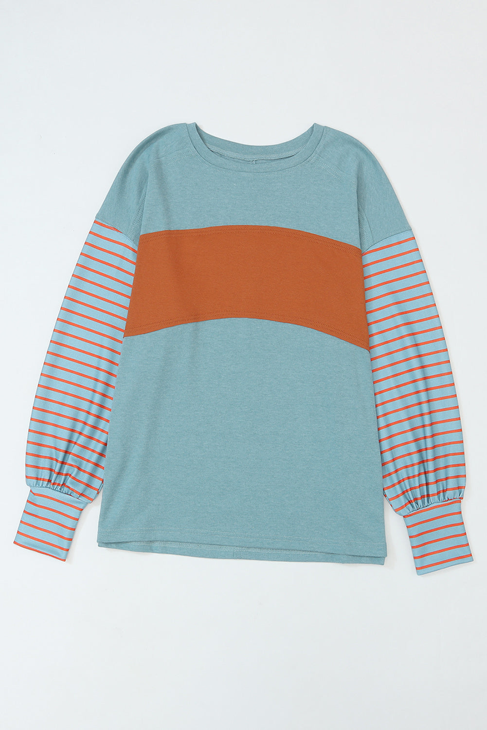 Colorblock Striped Bishop Sleeve Top with Side Slits