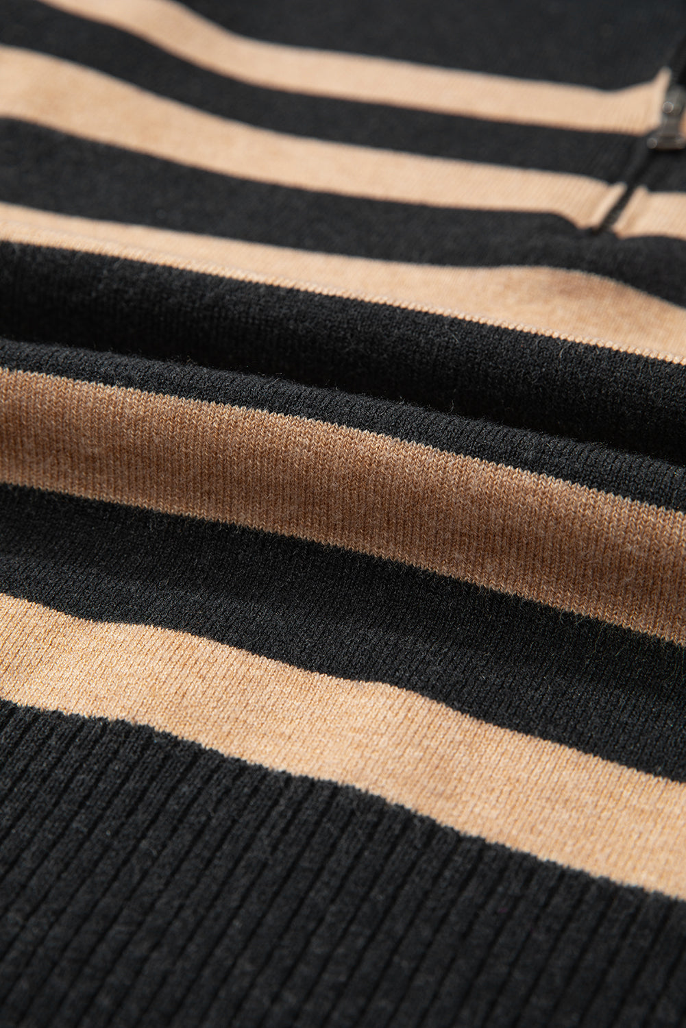 Black Striped Collared Quarter Zip Oversized Sweater