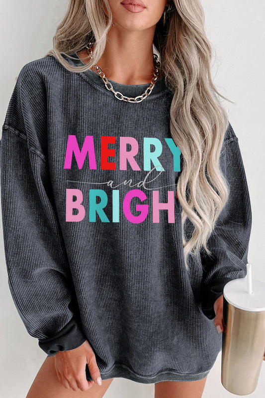 MERRY and BRIGHT Corded Drop Shoulder Graphic Sweatshirt