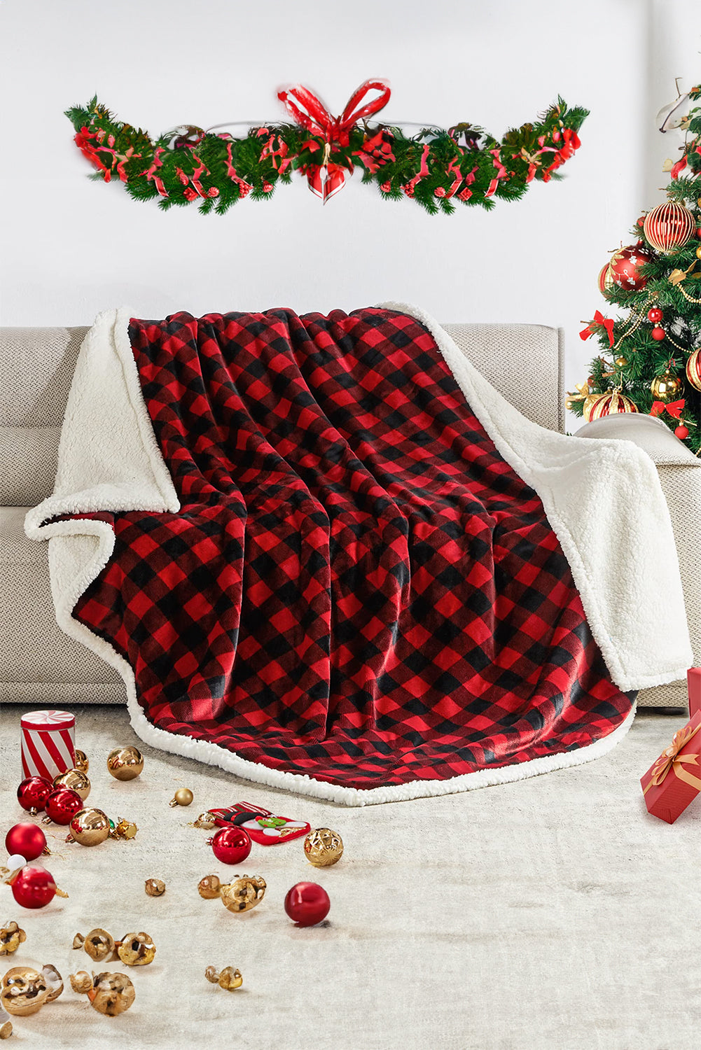 Red Buffalo Plaid Print Sherpa Large Throw Blanket