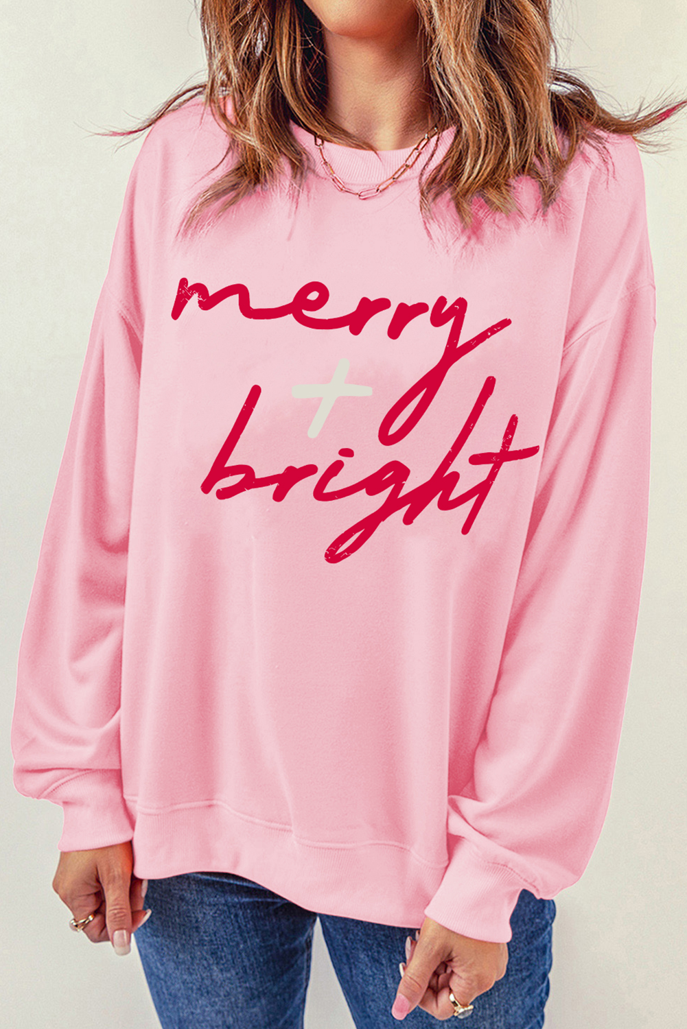 Pink merry bright Christmas Graphic Sweatshirt