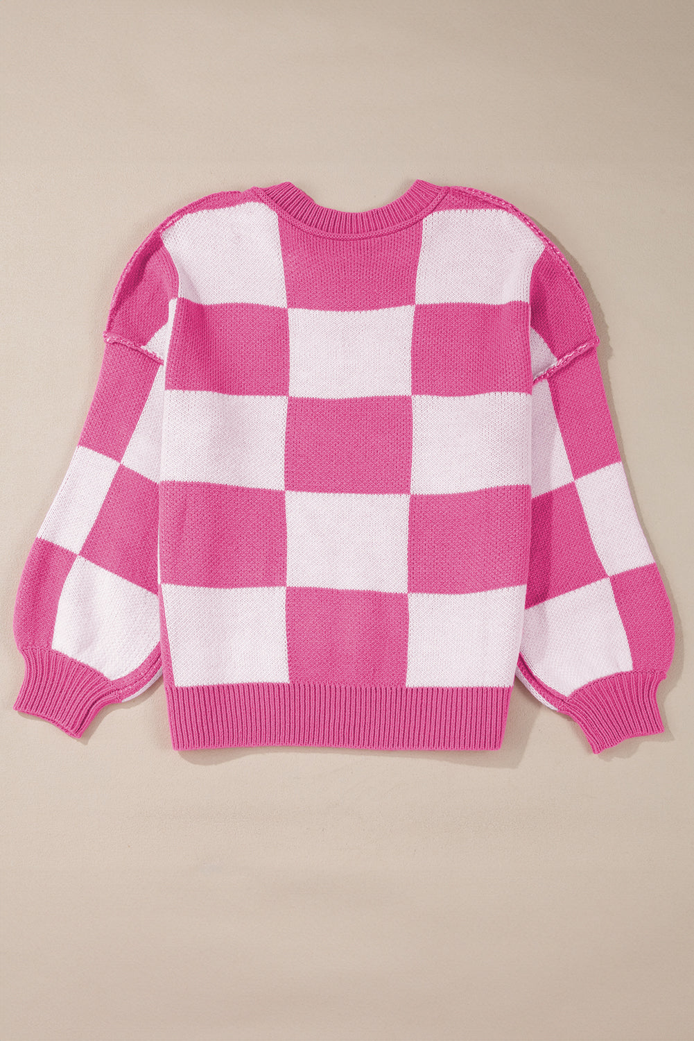 Checkered Bishop Sleeve Pullover Sweater