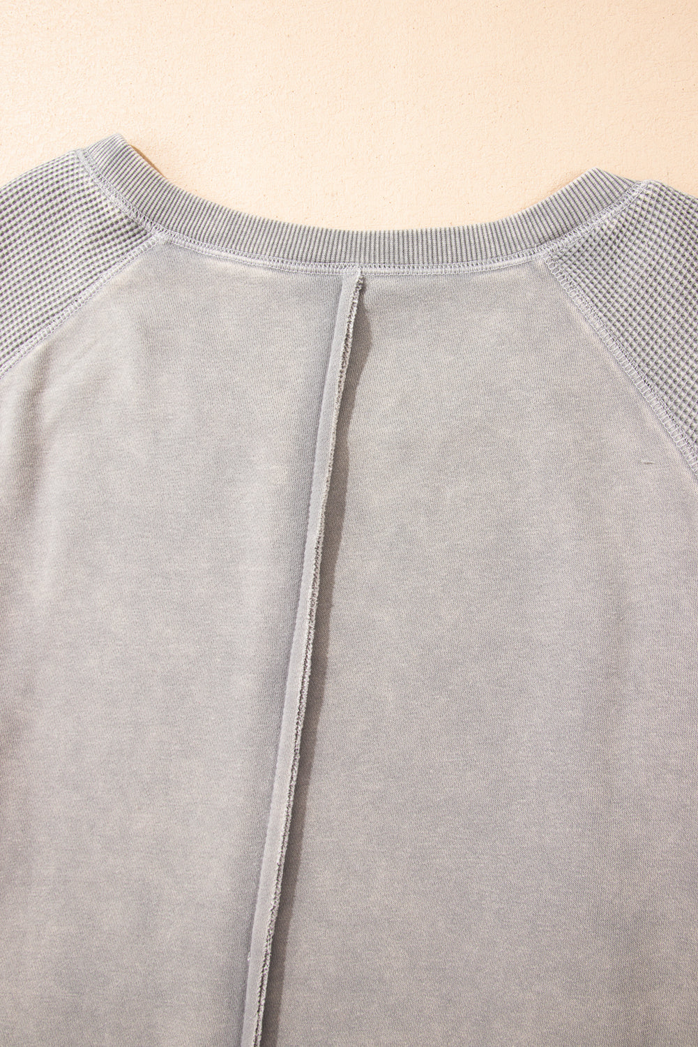 Light French Beige Patchwork Raglan Sleeve Exposed Seam Sweatshirt