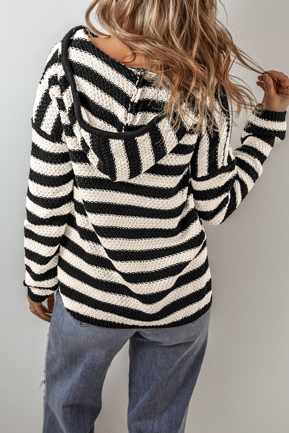 Blue Stripe Kangaroo Pocket Hooded Sweater