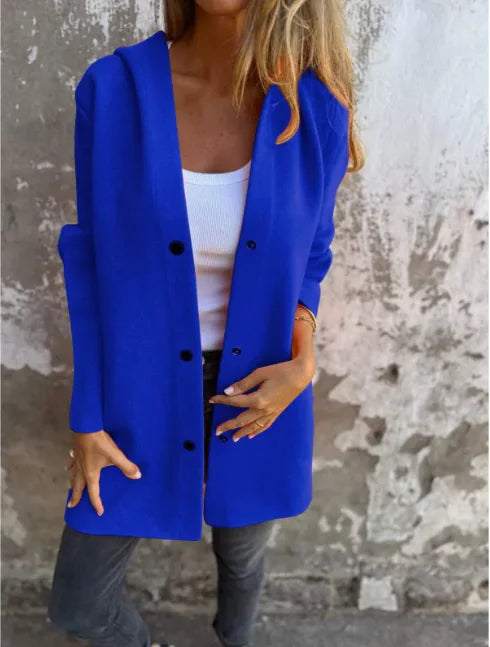 Chic & Cozy Women's Hooded Cardigan – Loose Fit Solid Color Jacket