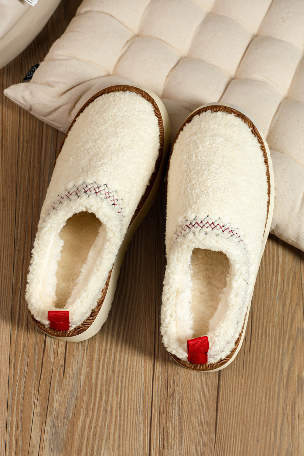 Oatmeal Suede Contrast Plush Thick Sole Slippers