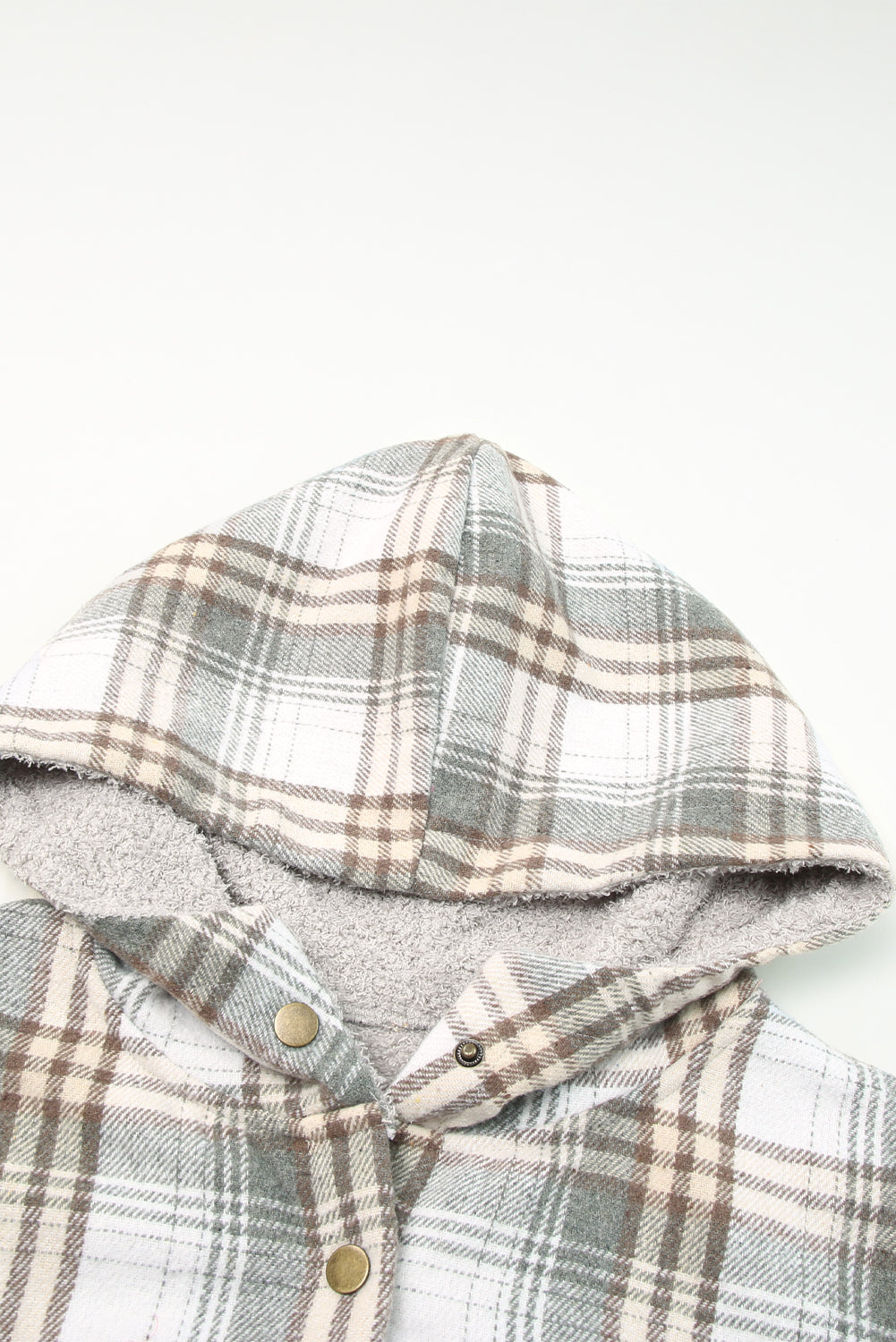 Snap Button Sherpa Lined Hooded Flannel Jacket