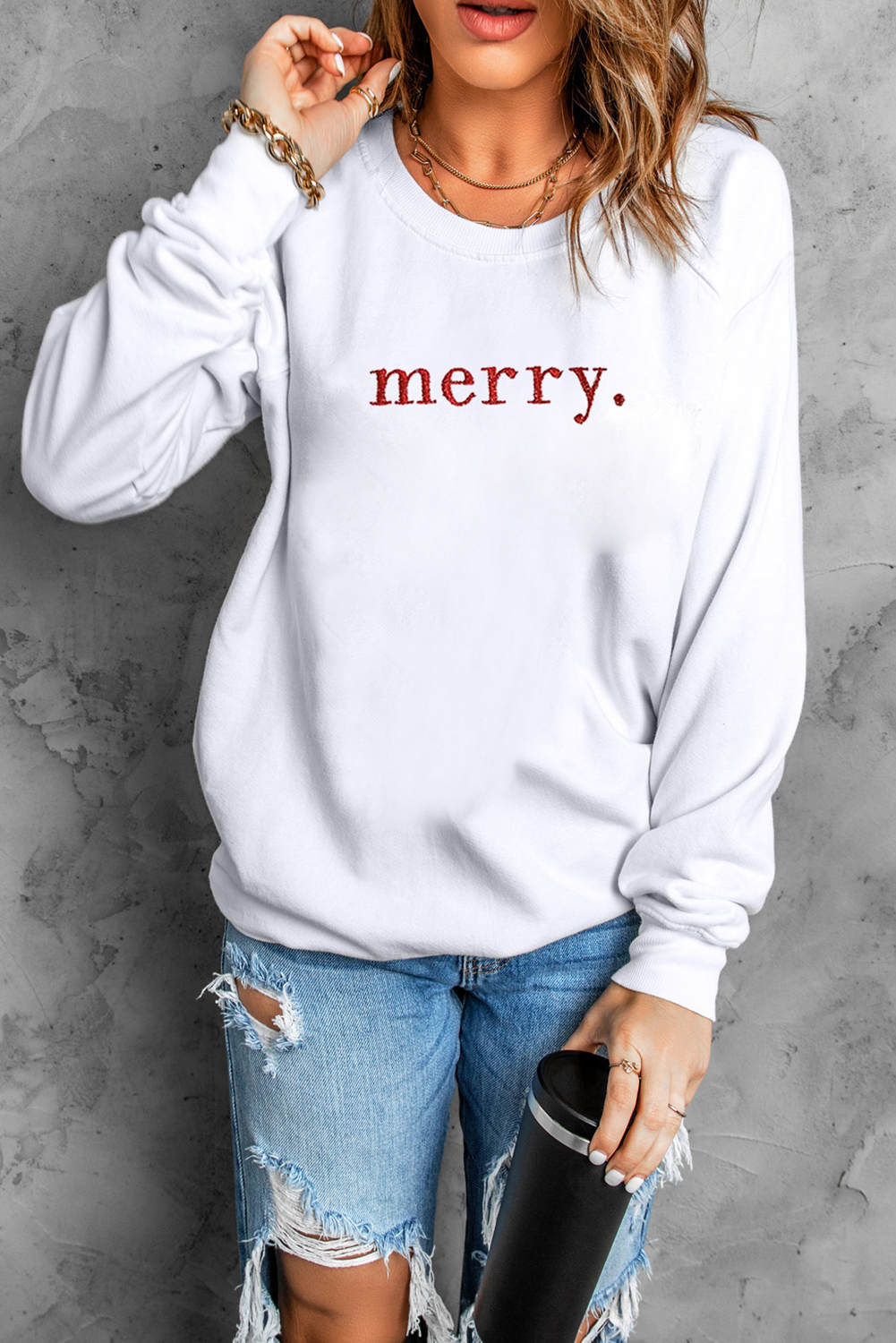 Merry Graphic Embroidered Crewneck Sweatshirt