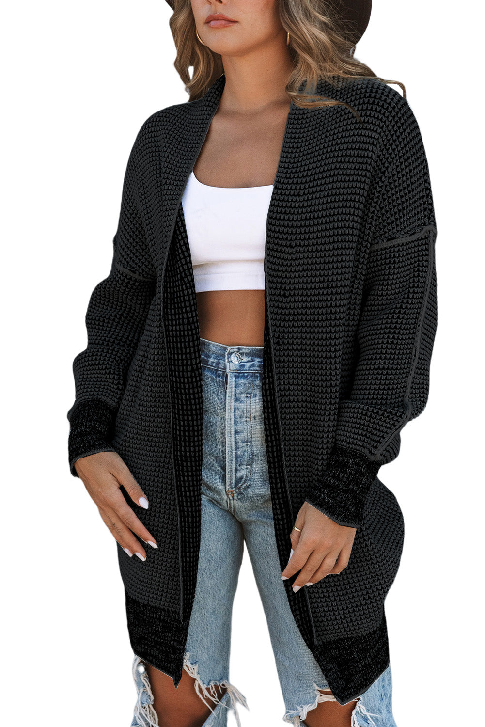 Contrast Trim Casual Knit Cardigan