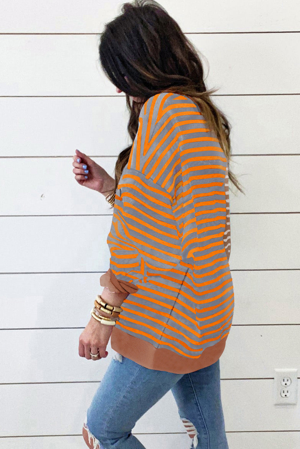 Stripe Colorblock Drop Shoulder Oversized Sweatshirt