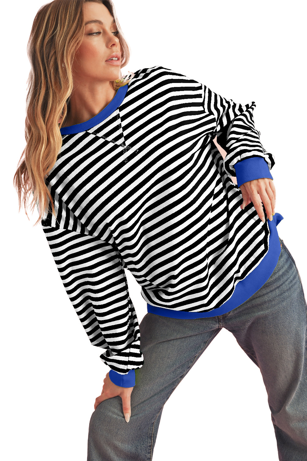 Red Stripe Contrast Edge Oversized Pullover