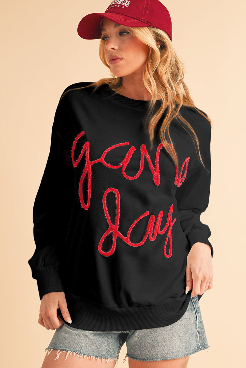 White Tinsel Game Day Drop Shoulder Sweatshirt