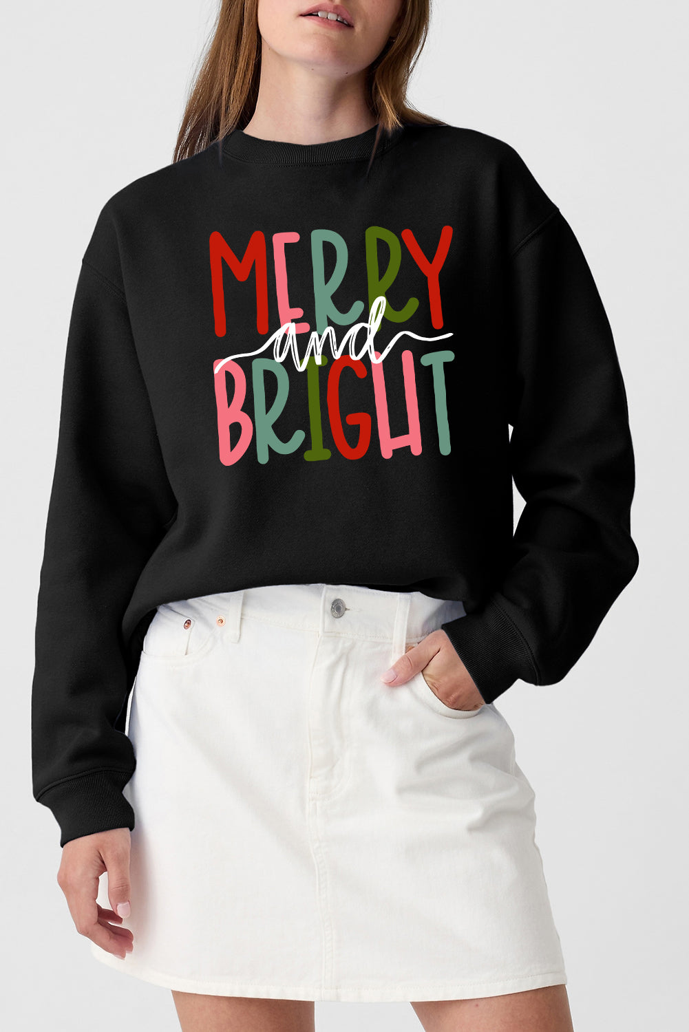 Black MERRY and BRIGHT Graphic Christmas Sweatshirt