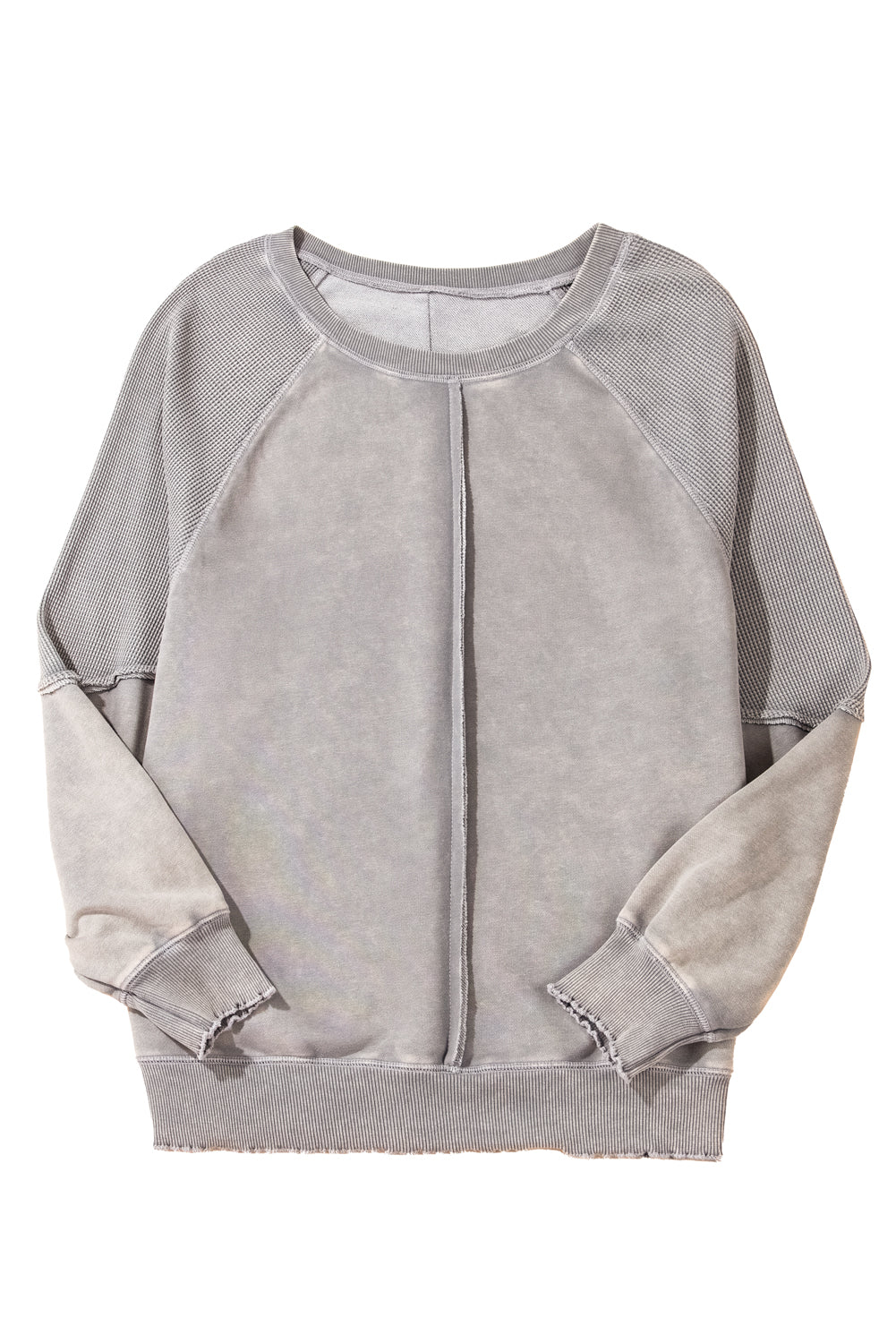 Light French Beige Patchwork Raglan Sleeve Exposed Seam Sweatshirt