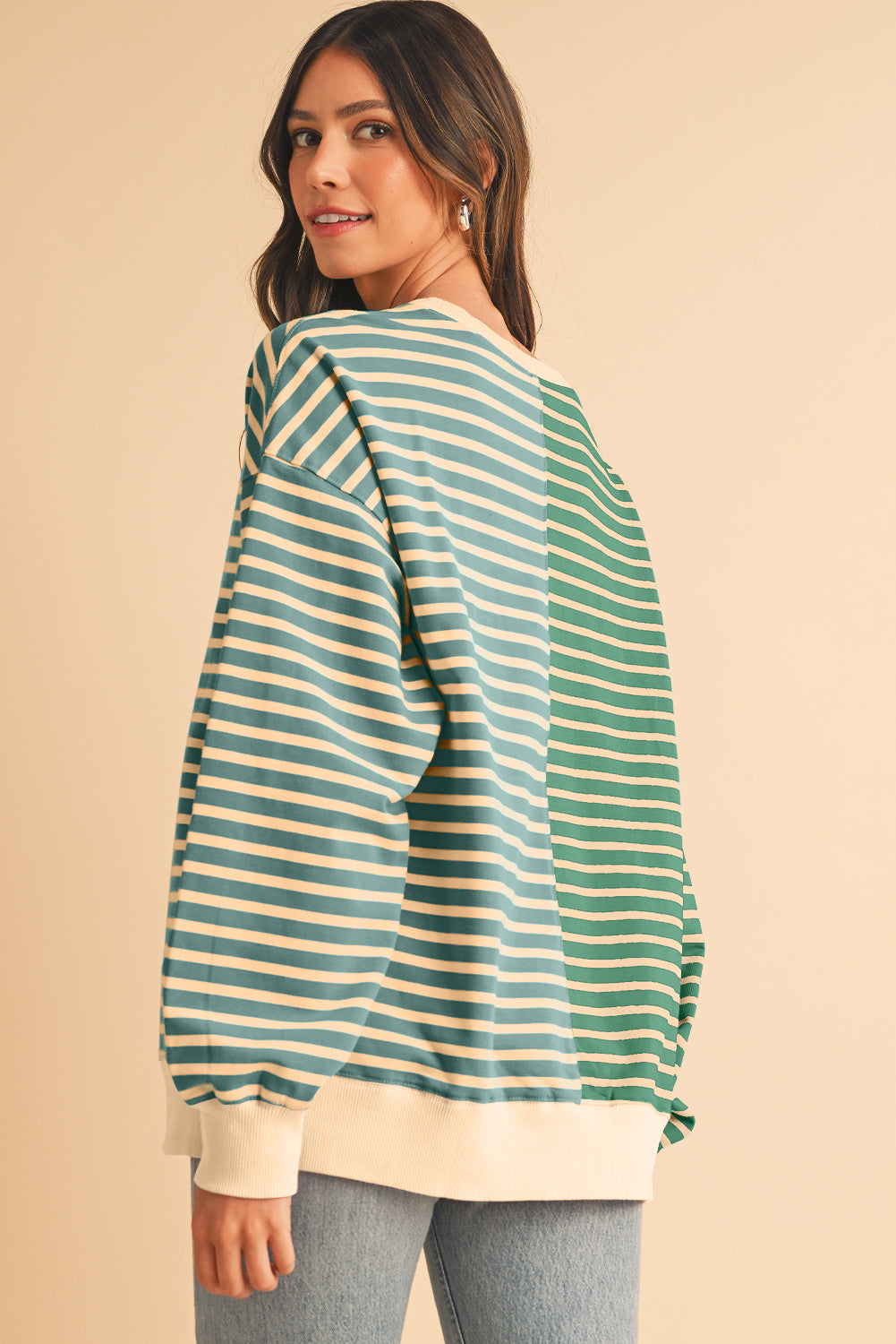 Stripe Colorblock Drop Shoulder Oversized Sweatshirt