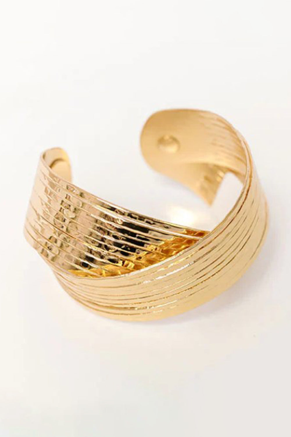 Gold Textured Crossover Metal Cuff Wide Bracelet