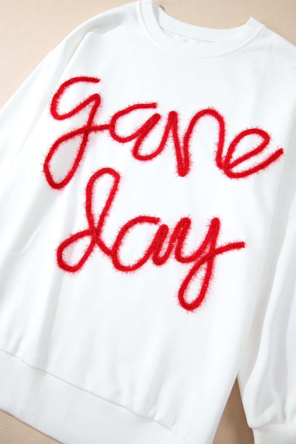 White Tinsel Game Day Drop Shoulder Sweatshirt