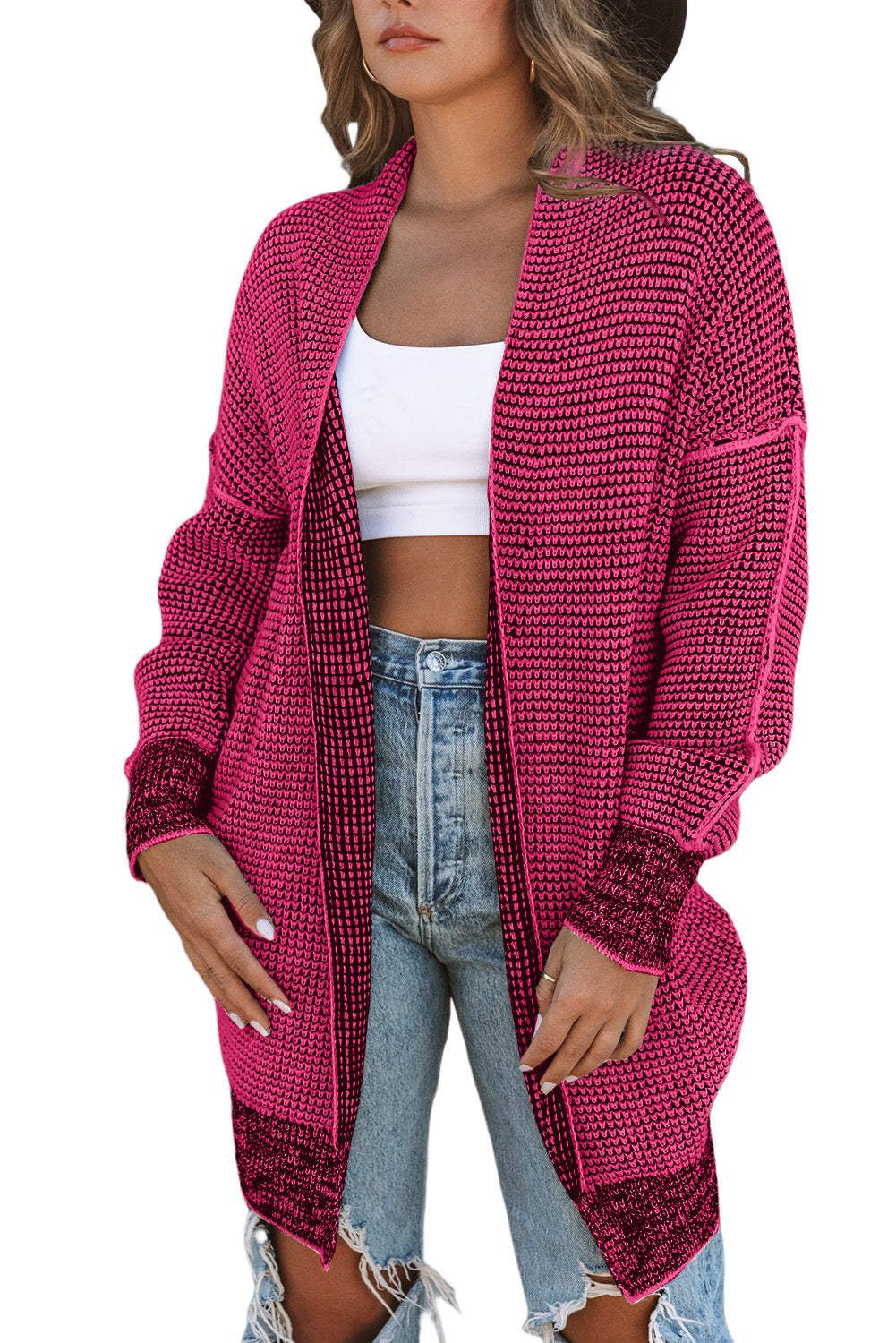 Contrast Trim Casual Knit Cardigan