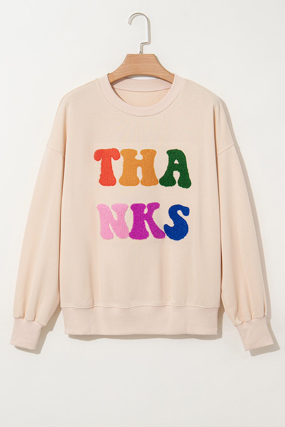 THANKS Chenille Drop Shoulder Sweatshirt