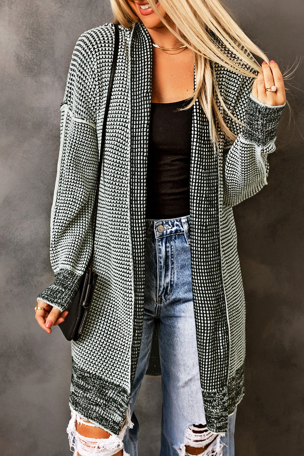 Contrast Trim Casual Knit Cardigan