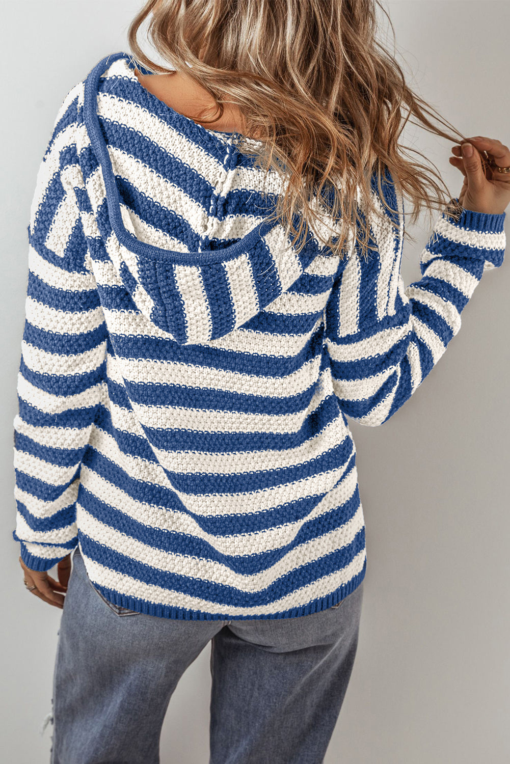 Blue Stripe Kangaroo Pocket Hooded Sweater