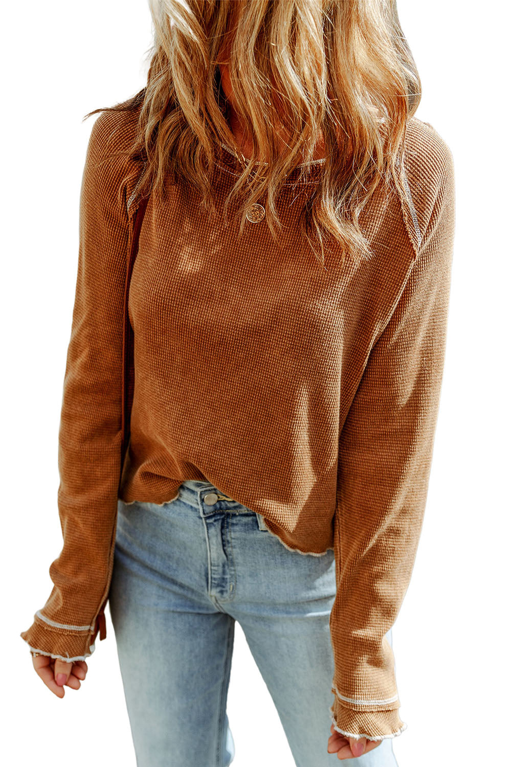 Textured Crewneck Long Sleeve Top