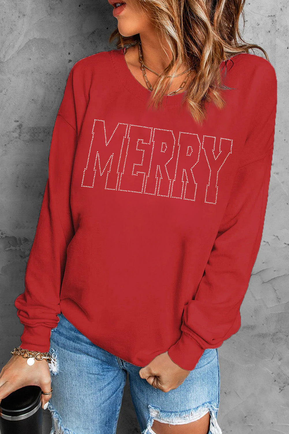 Red MERRY Letter Graphic Christmas Sweatshirt