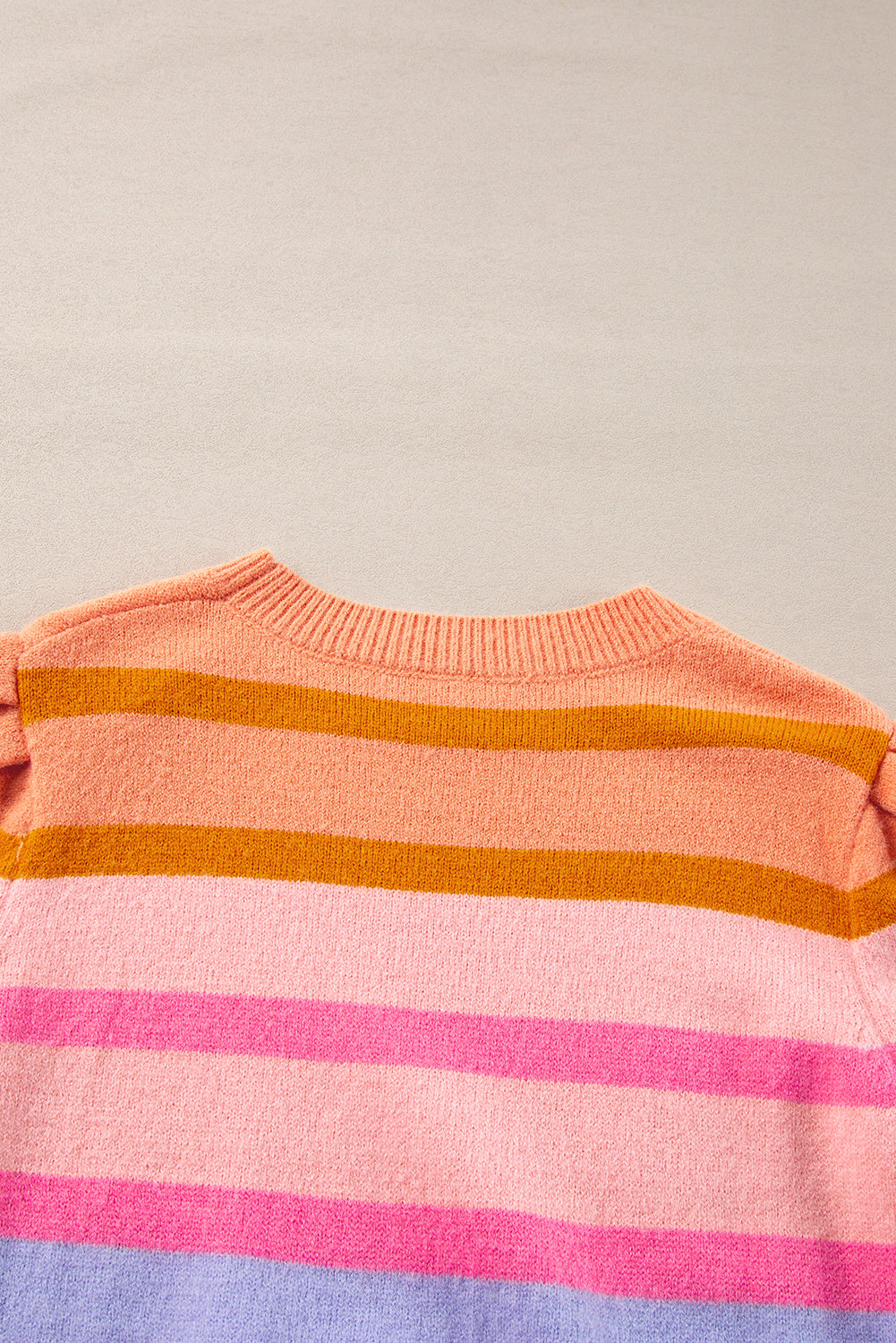 Rose Red Colourful Stripe Bubble Sleeve Gradient Knit Top